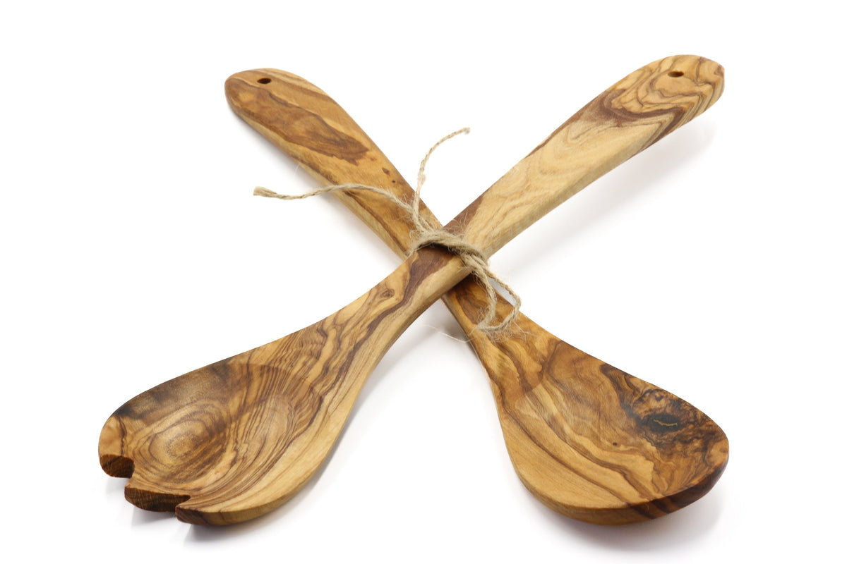 Posate da insalata in legno d'ulivo