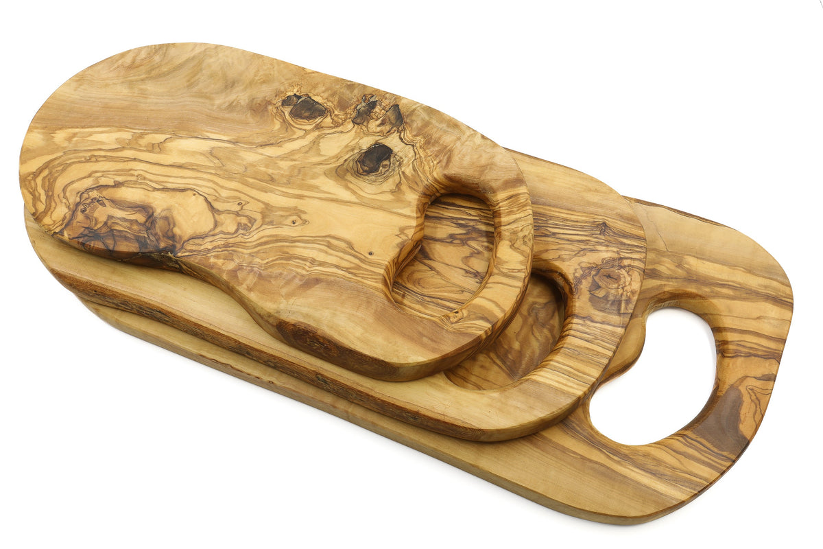 Tagliere dalla forma organica in legno d'ulivo con impugnatura – foto 6