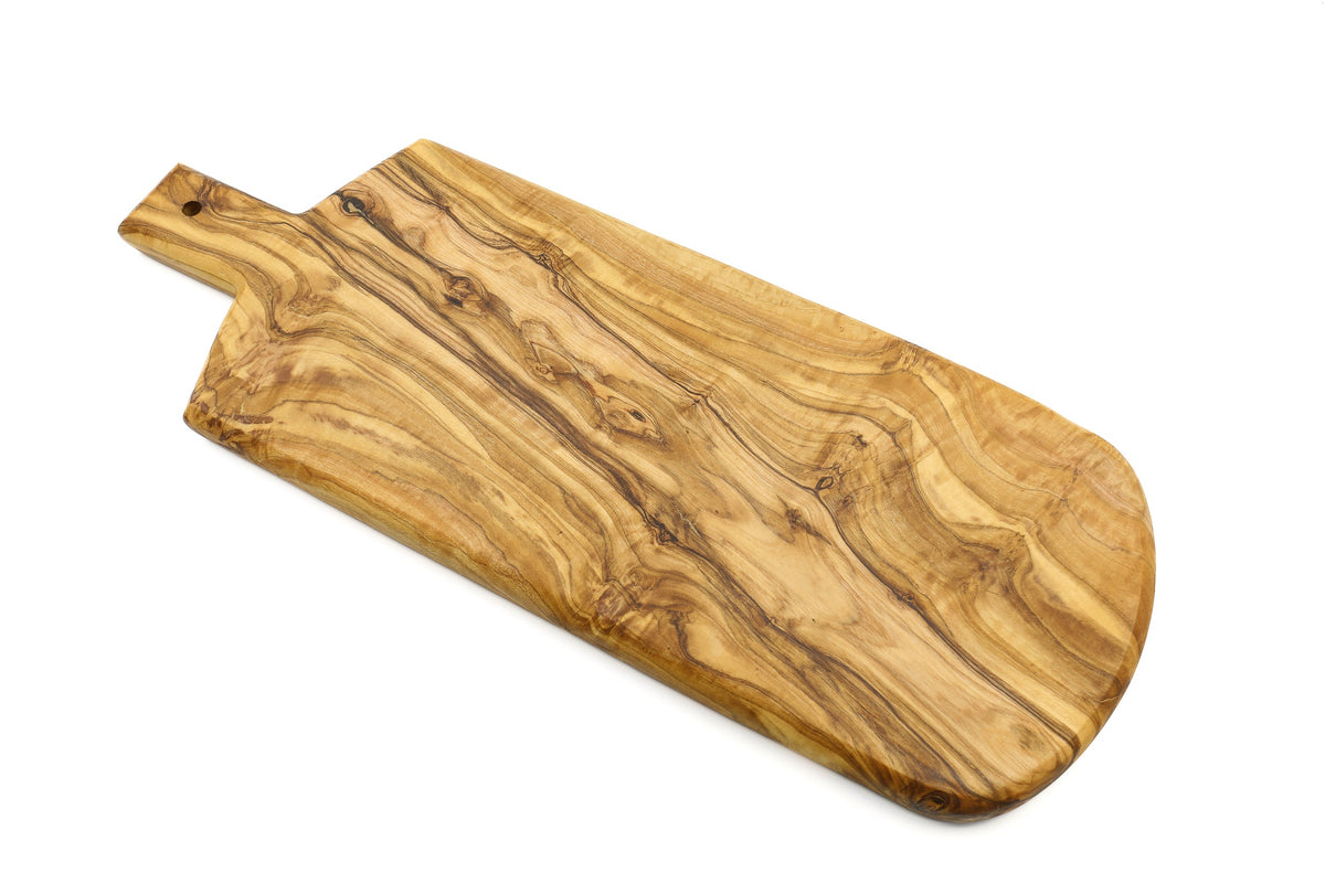 Tagliere a scudo in legno d'ulivo con manico – foto 4