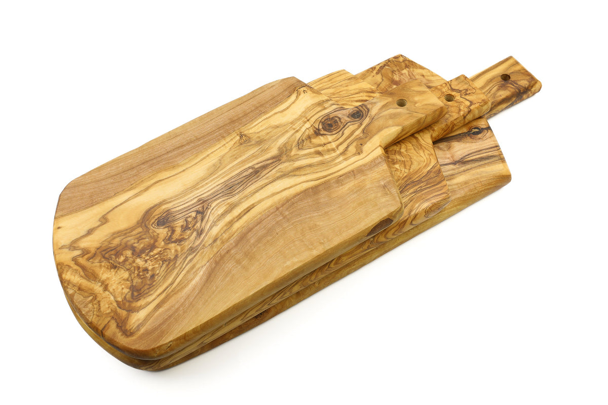 Tagliere a scudo in legno d'ulivo con manico – foto 5