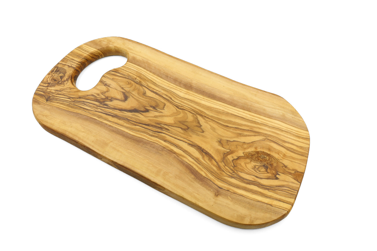 Tagliere dalla forma organica in legno d'ulivo con impugnatura – foto 3