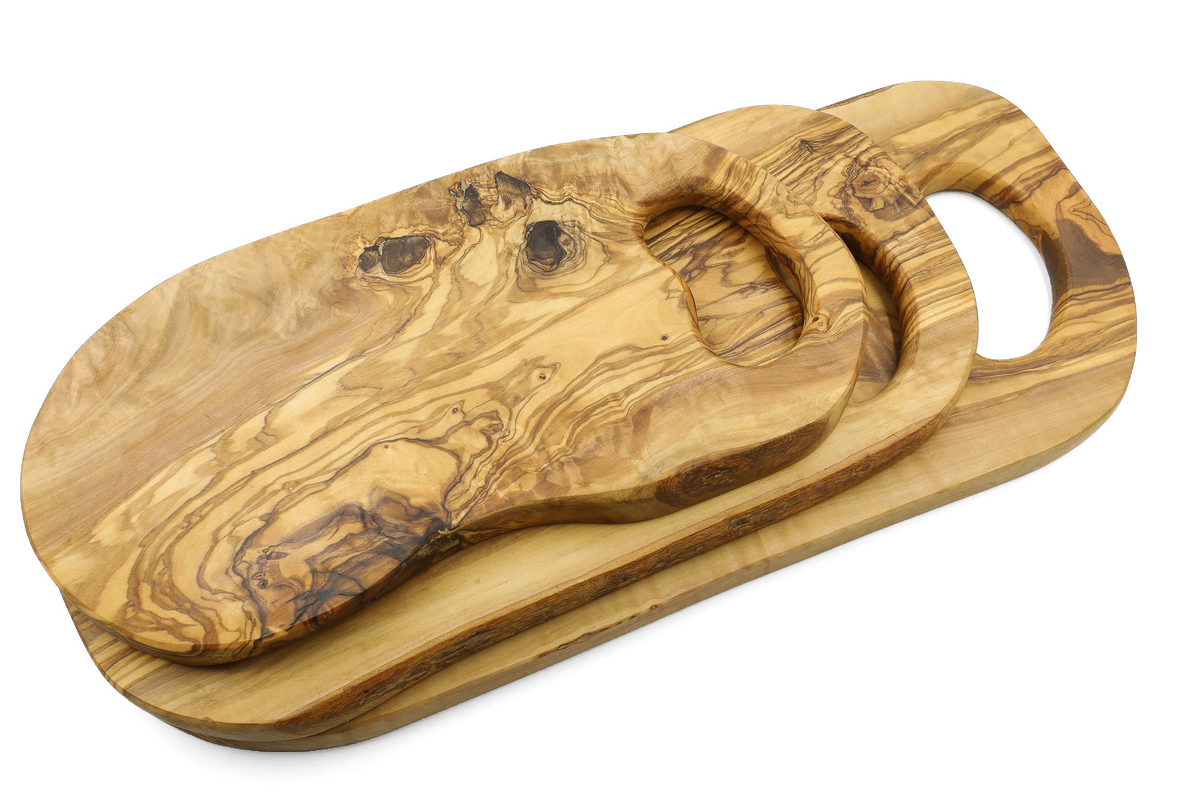 Tagliere dalla forma organica in legno d'ulivo con impugnatura – foto 5