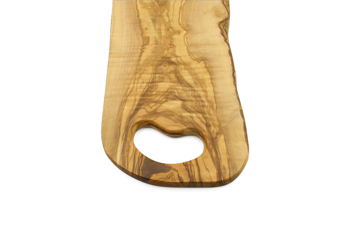 Tagliere dalla forma organica in legno d'ulivo con impugnatura – foto 7