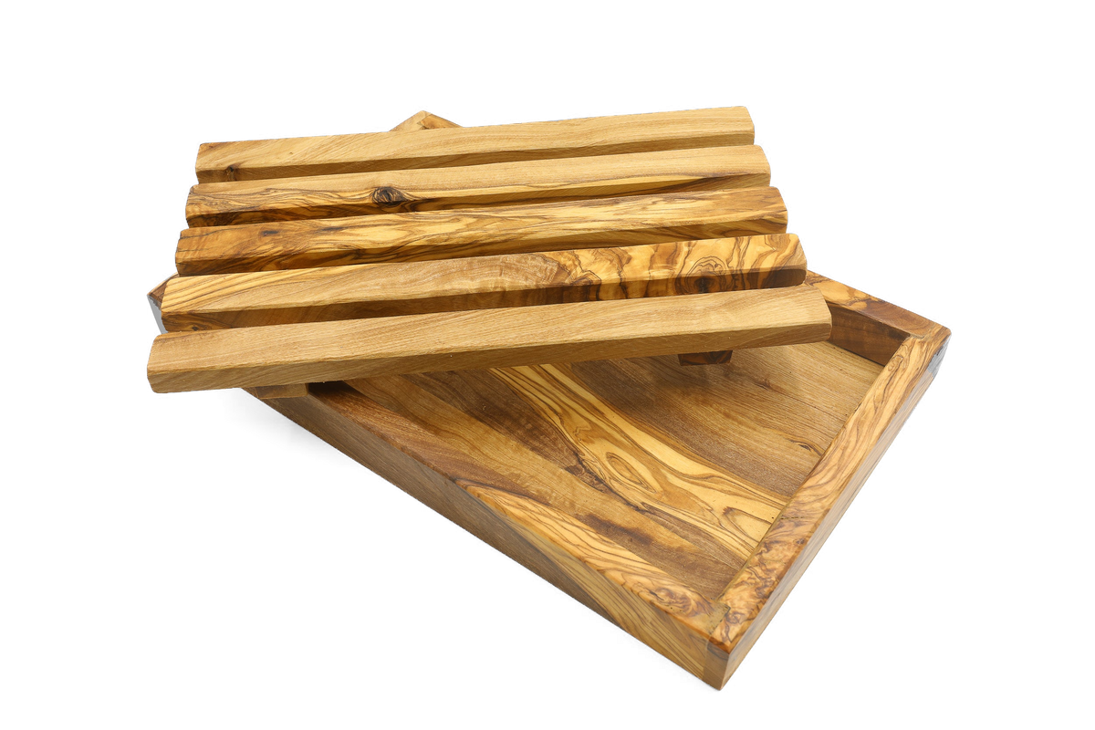 Tagliere per il pane con raccoglibriciole in legno d'ulivo – foto 2
