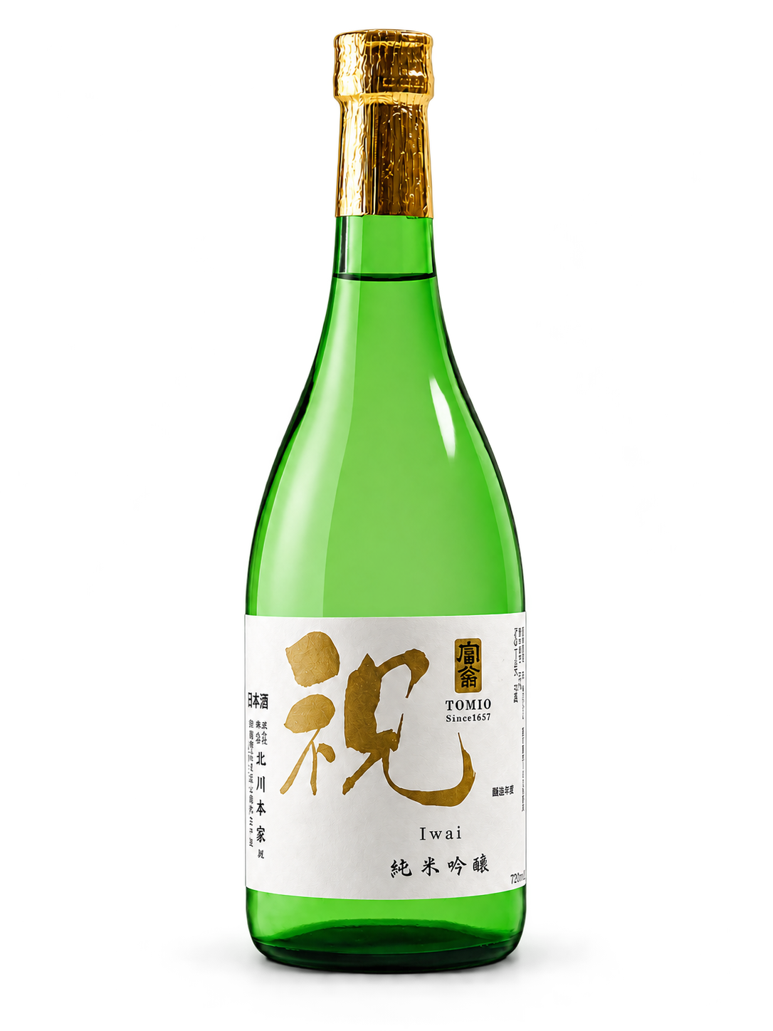 Tomio Iwai Junmai Ginjo biologico 720 ml su fondo bianco