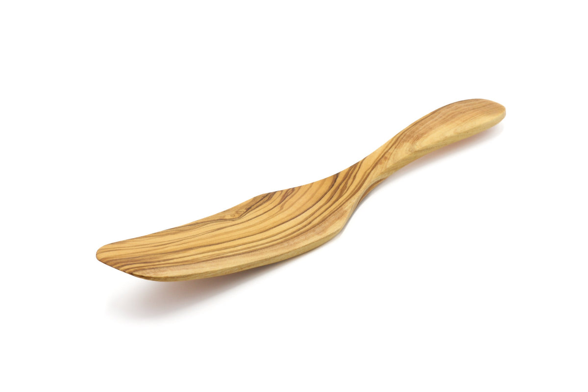 Spatola lunga curva in legno d'ulivo