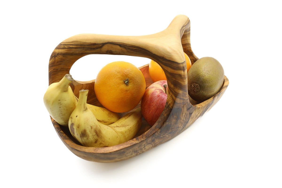 Cesto per la frutta in legno d'ulivo con manico – foto 2