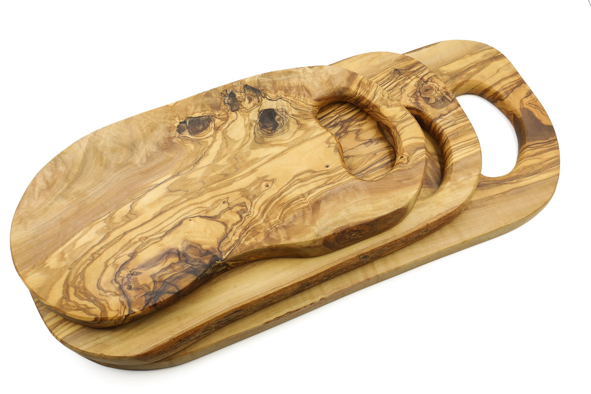 Tagliere dalla forma organica in legno d'ulivo con impugnatura – foto 5