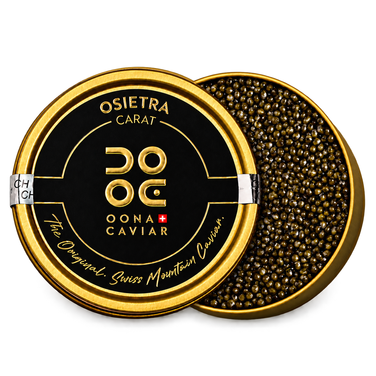 Caviale Oona Osietra Carat – latta 100 g su fondo bianco