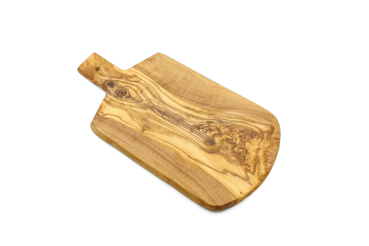 Tagliere a scudo in legno d'ulivo con manico – foto 2