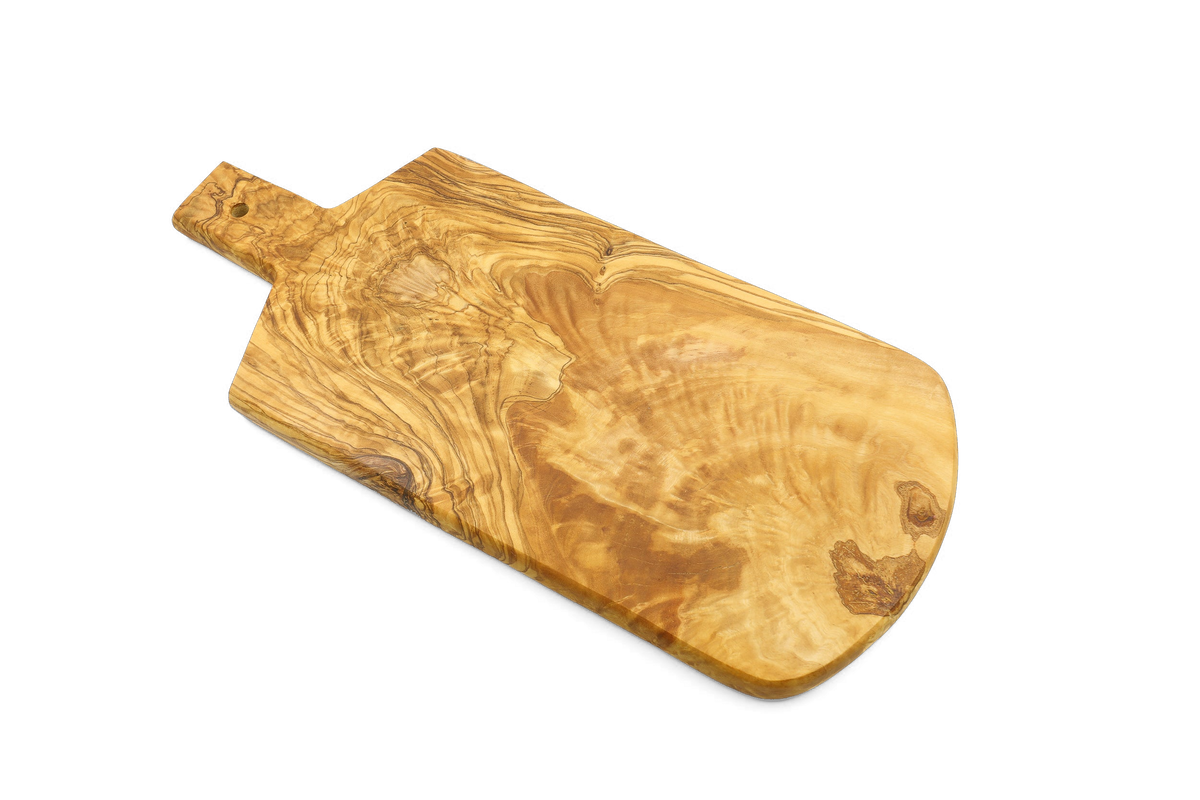 Tagliere a scudo in legno d'ulivo con manico – foto 3