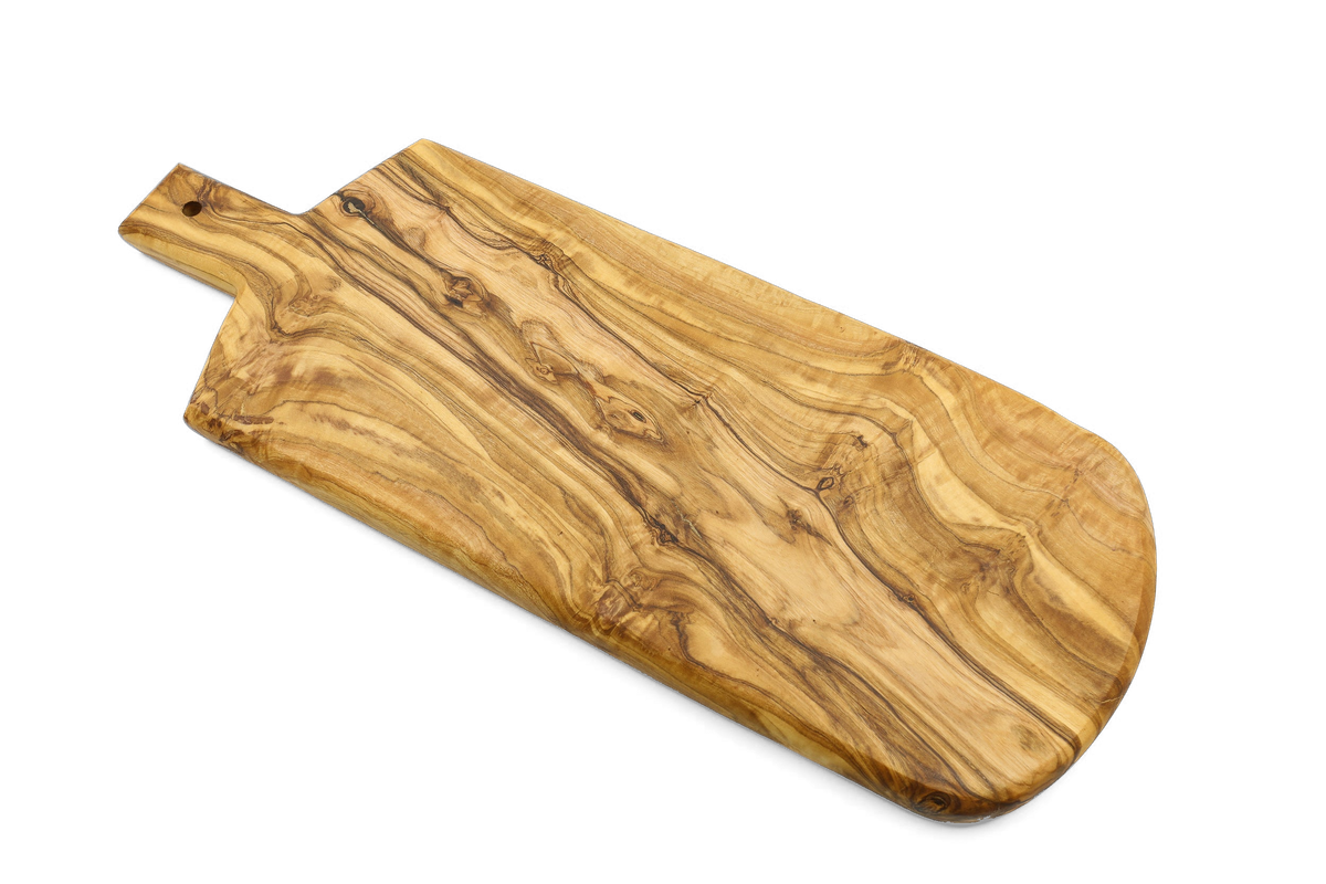 Tagliere a scudo in legno d'ulivo con manico – foto 4