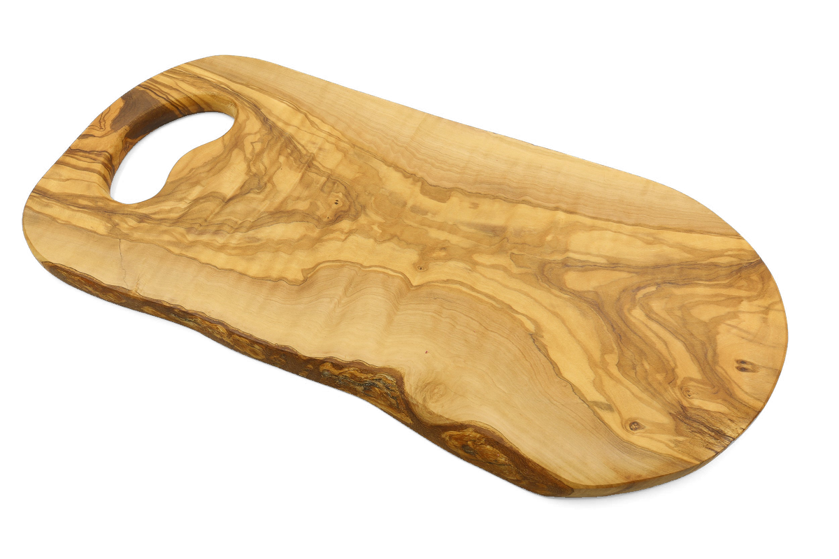 Tagliere dalla forma organica in legno d'ulivo con impugnatura – foto 4