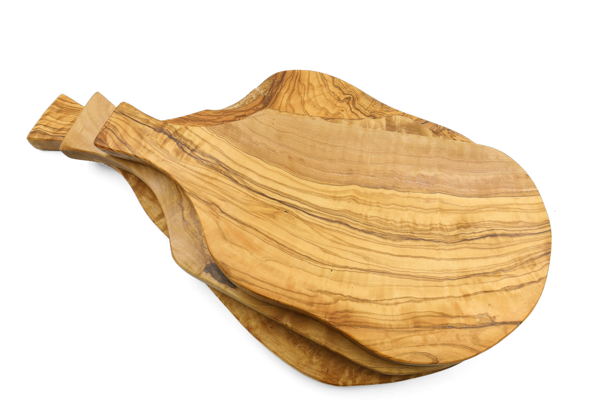 Tagliere irregolare con manico in legno d'ulivo
